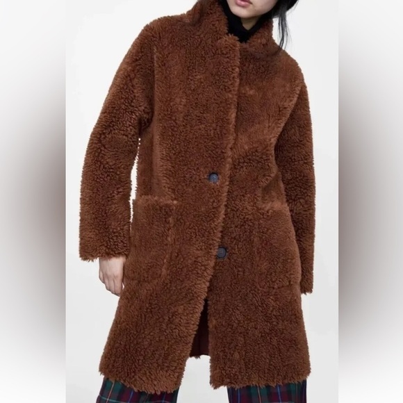 ZARA BRANDY DOUBLE-SIDED FAUX FUR COAT LUSH Teddy Oversized high collar JACKET M - Picture 11 of 11